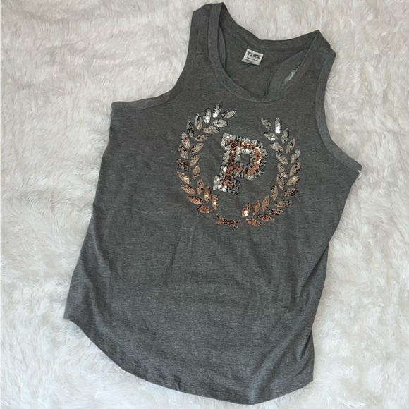 PINK Victoria's Secret Gray Tank with Sequin Logo - Picture 1 of 6